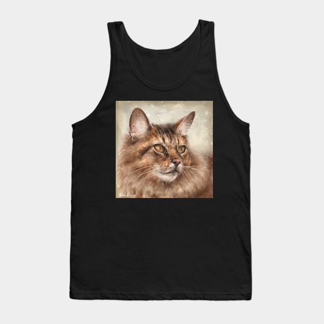 Painting of a Fluffy Brown Somali Cat Tank Top by ibadishi